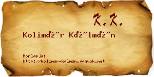 Kolimár Kálmán névjegykártya